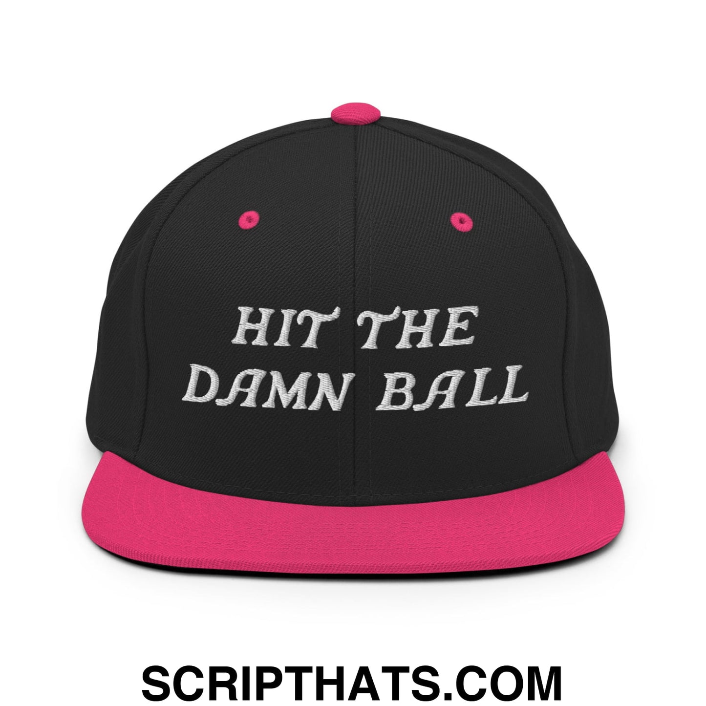 Hit The Damn Ball Embroidered Flat Bill Brim Snapback Hat Black Neon Pink