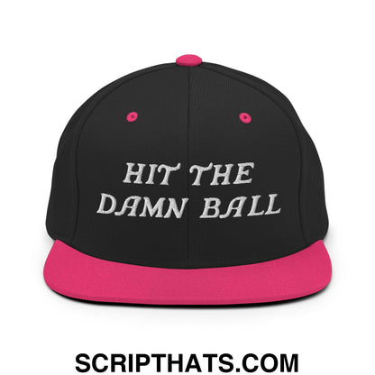 Hit The Damn Ball Embroidered Flat Bill Brim Snapback Hat Black Neon Pink