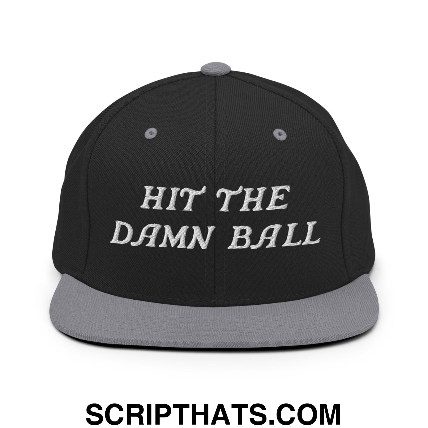 Hit The Damn Ball Embroidered Flat Bill Brim Snapback Hat Black Silver