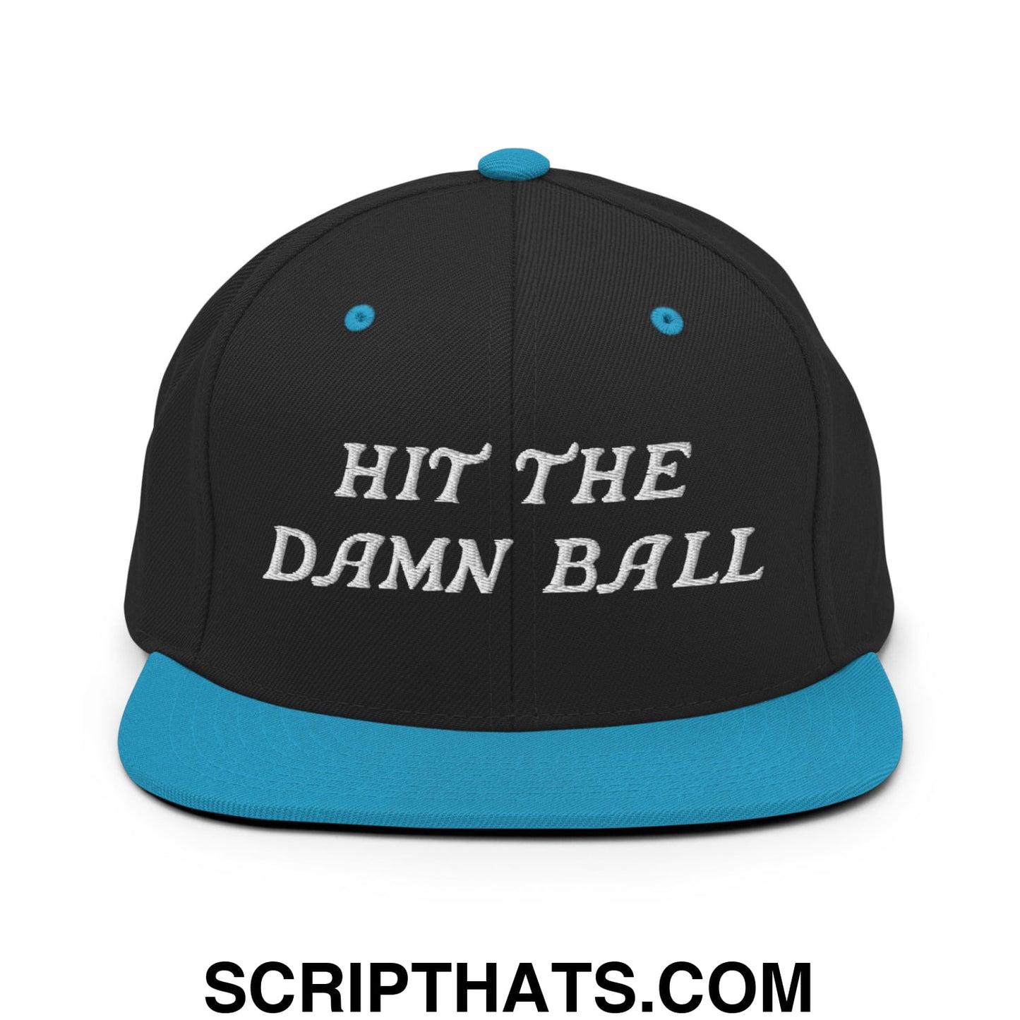 Hit The Damn Ball Embroidered Flat Bill Brim Snapback Hat Black Teal