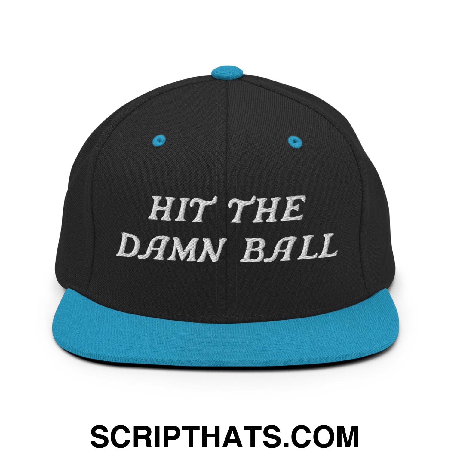 Hit The Damn Ball Embroidered Flat Bill Brim Snapback Hat Black Teal