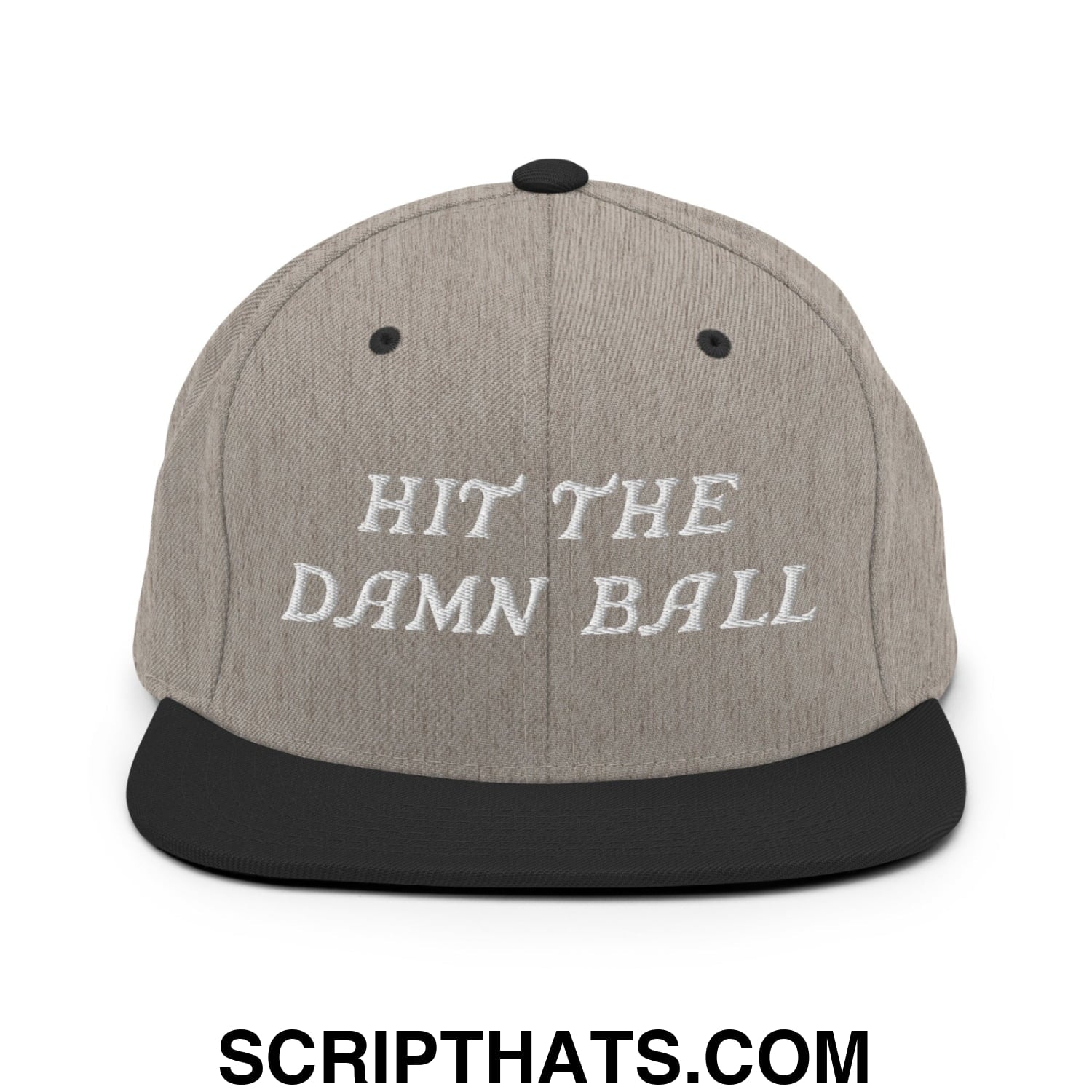Hit The Damn Ball Embroidered Flat Bill Brim Snapback Hat Heather Black