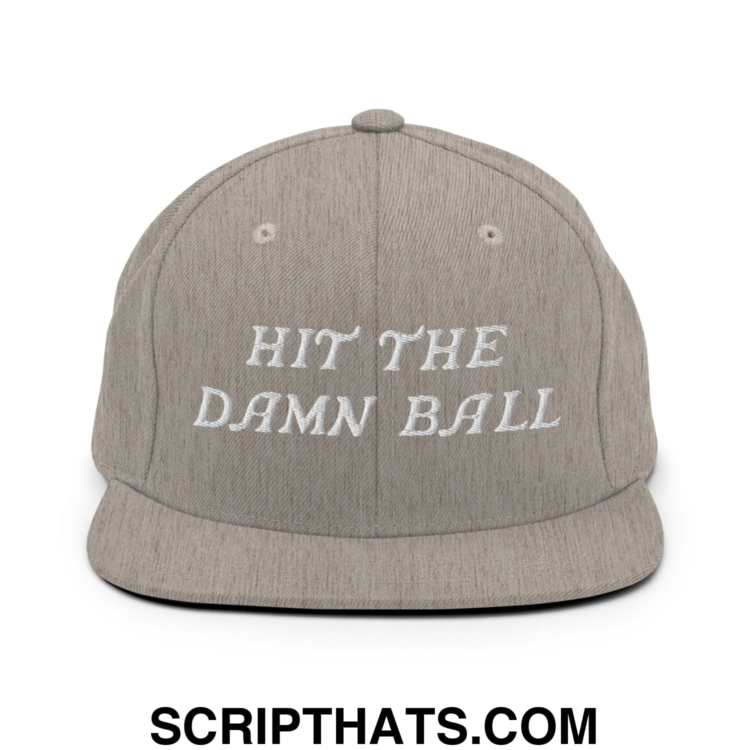 Hit The Damn Ball Embroidered Flat Bill Brim Snapback Hat Heather Grey