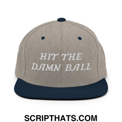 Hit The Damn Ball Embroidered Flat Bill Brim Snapback Hat Heather Grey Navy