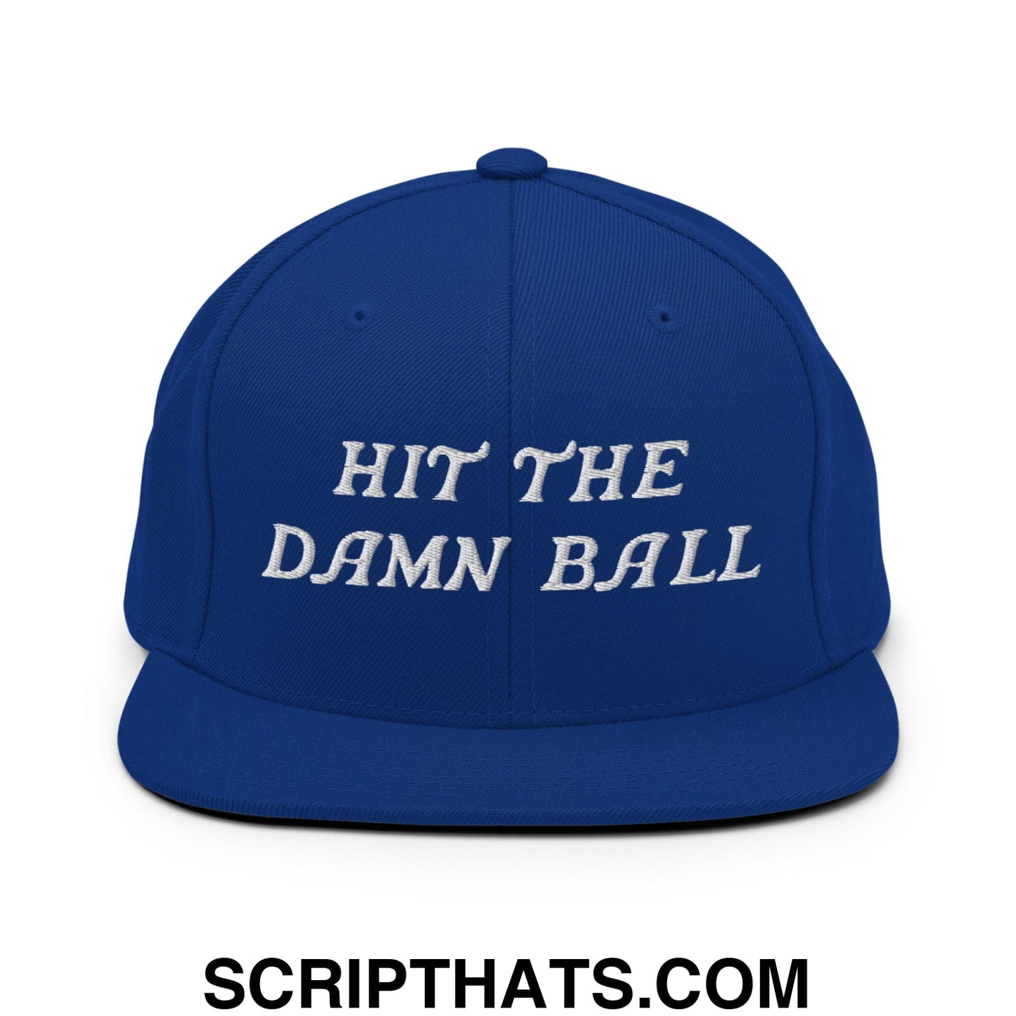 Hit The Damn Ball Embroidered Flat Bill Brim Snapback Hat Royal Blue