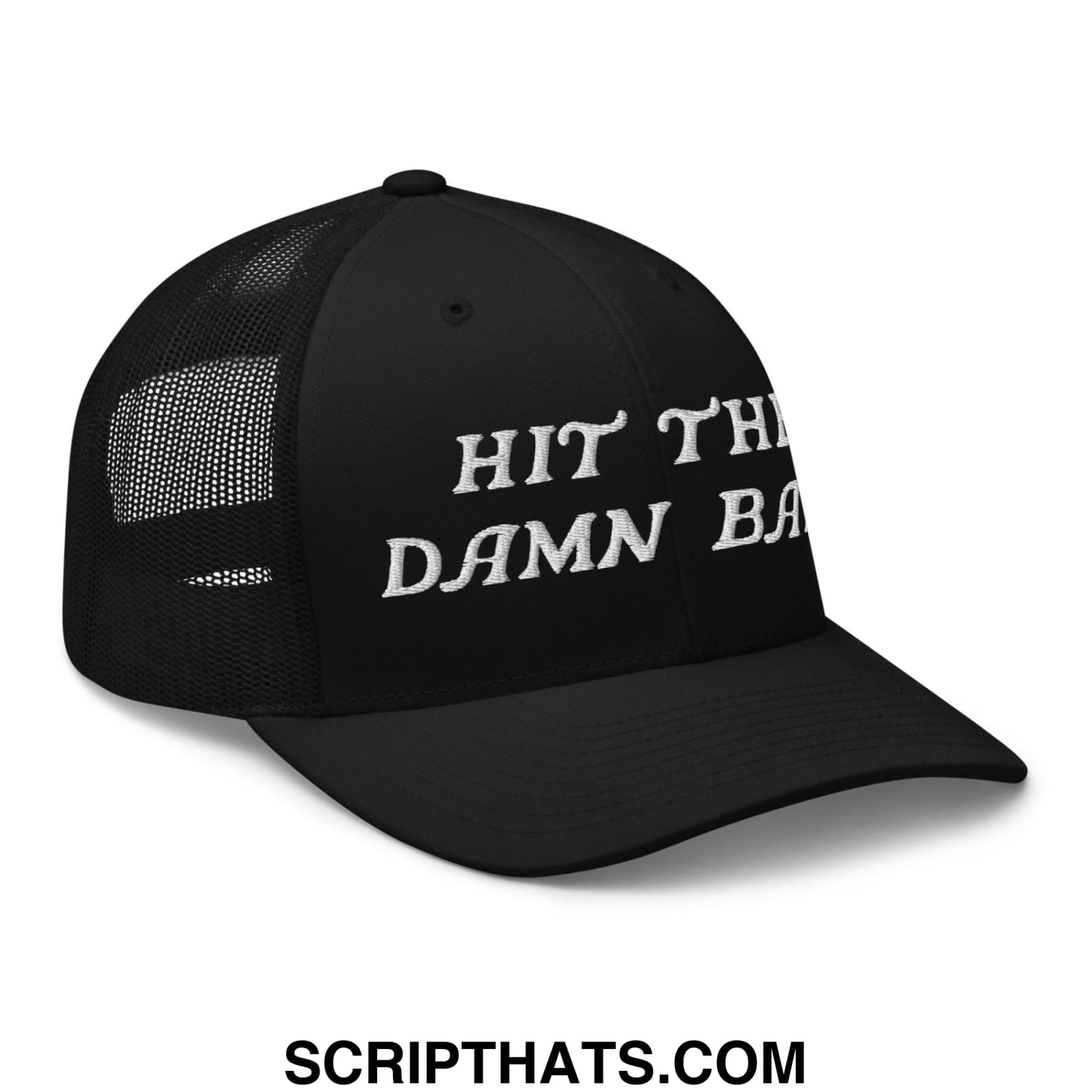 Hit The Damn Ball Embroidered Mesh Trucker Hat Black