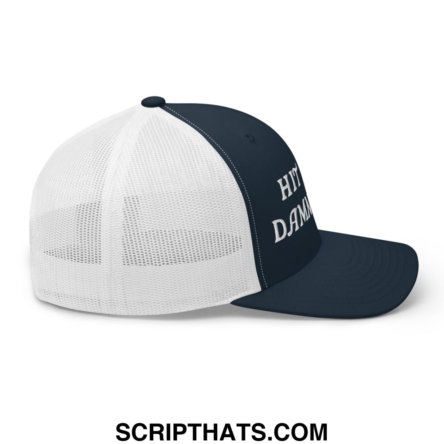 Hit The Damn Ball Embroidered Mesh Trucker Hat Navy White