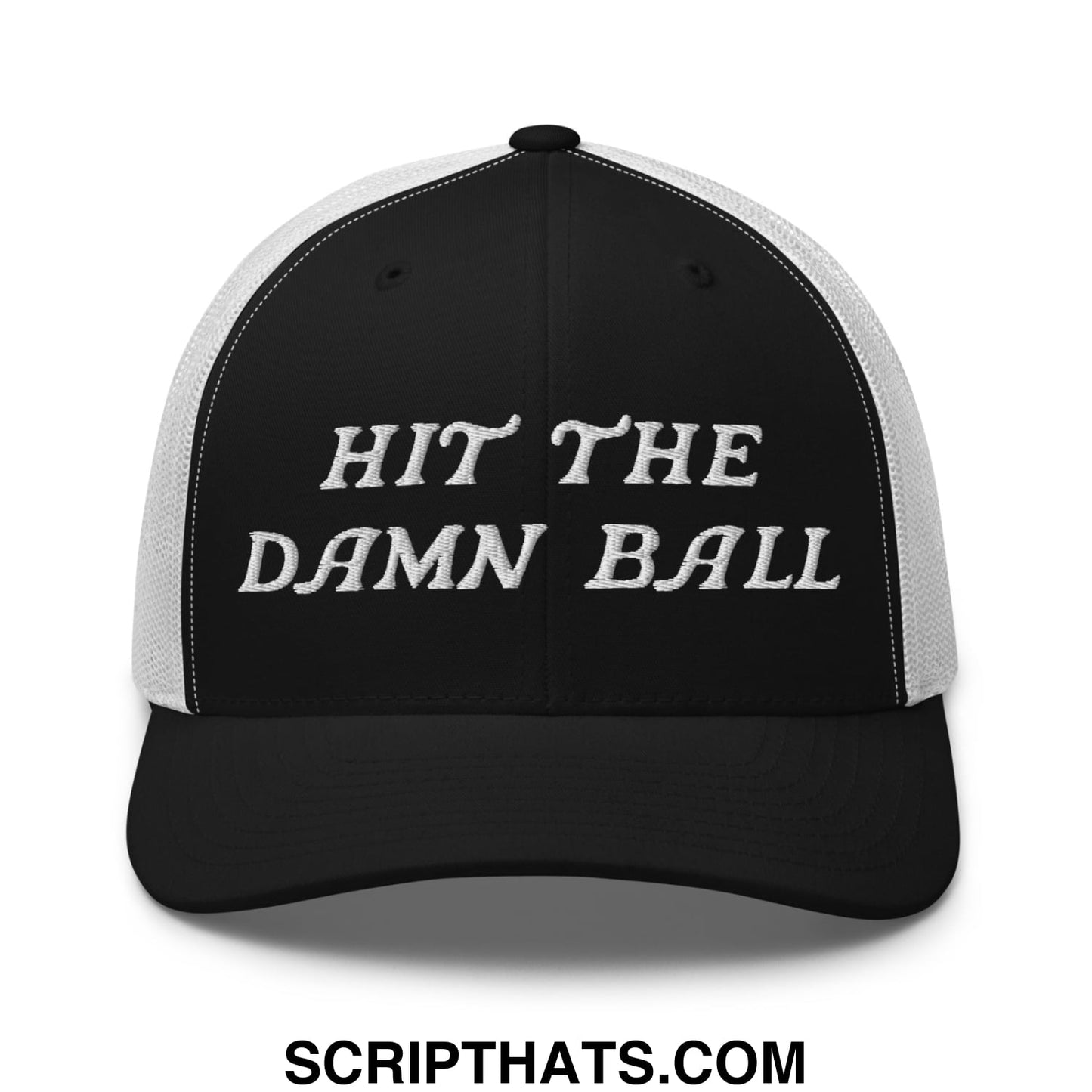 Hit The Damn Ball Embroidered Mesh Trucker Hat Black White