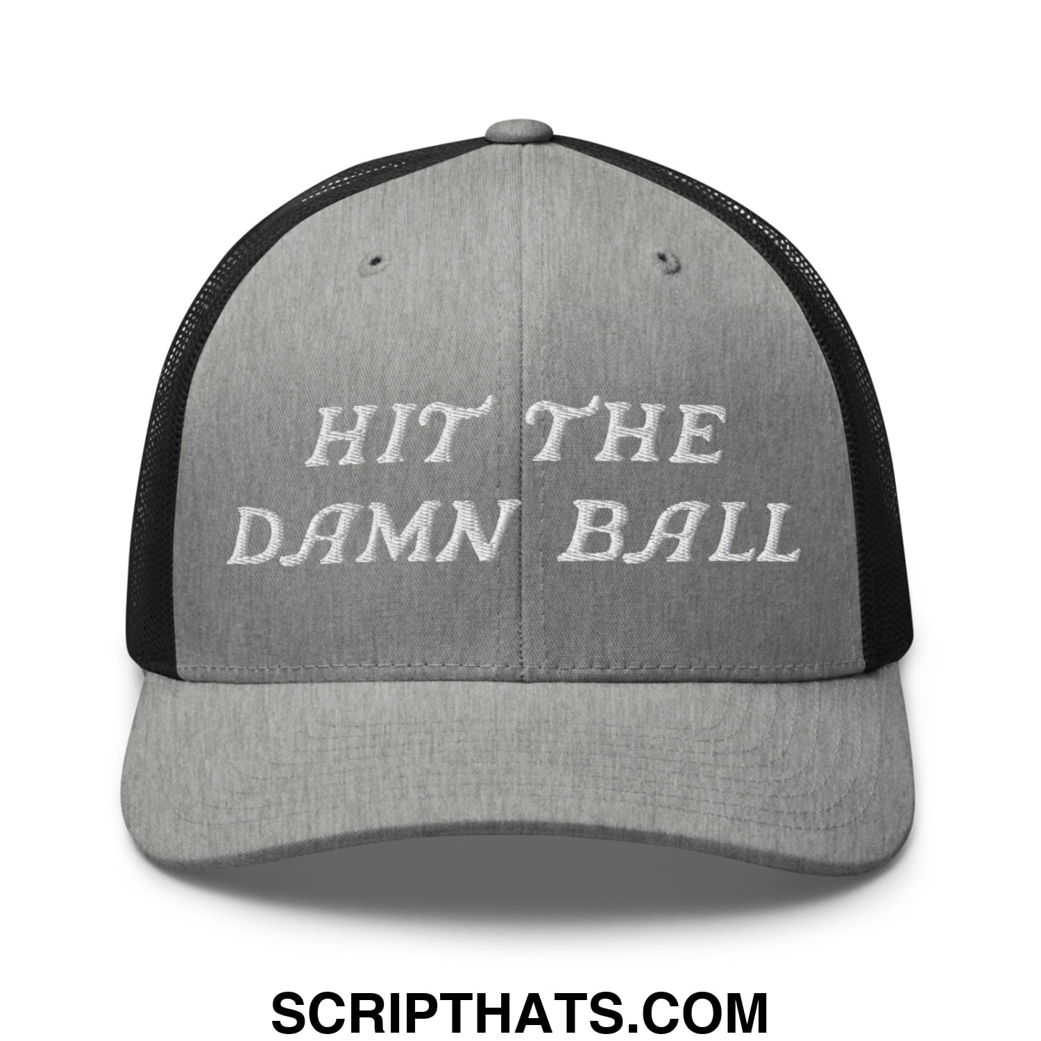 Hit The Damn Ball Embroidered Mesh Trucker Hat Heather Black