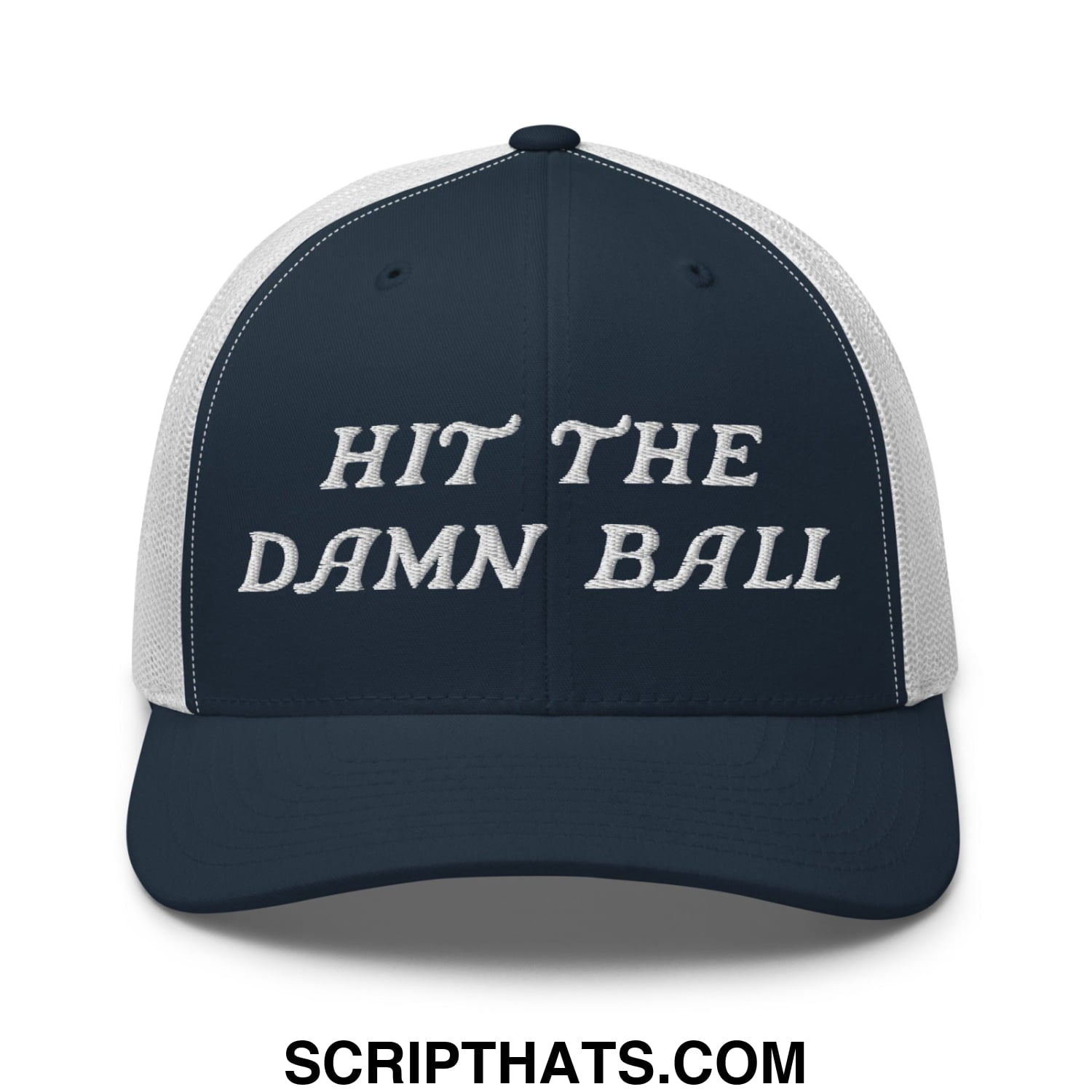 Hit The Damn Ball Embroidered Mesh Trucker Hat Navy White