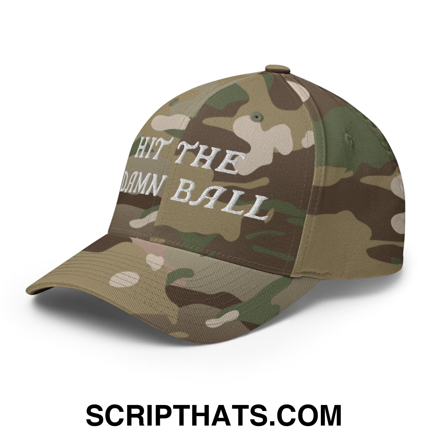 Hit The Damn Ball Embroidered Stretch Fit Golf Hat Multicam Green