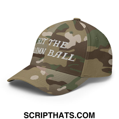 Hit The Damn Ball Embroidered Stretch Fit Golf Hat Multicam Green