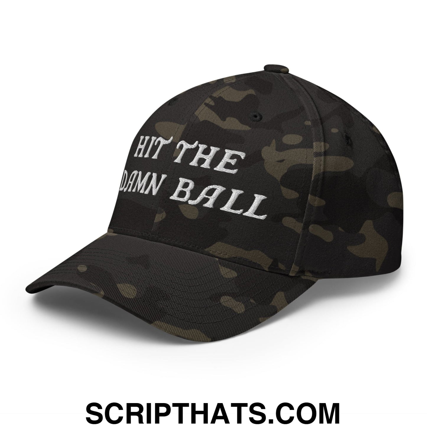 Hit The Damn Ball Embroidered Stretch Fit Golf Hat Multicam Black