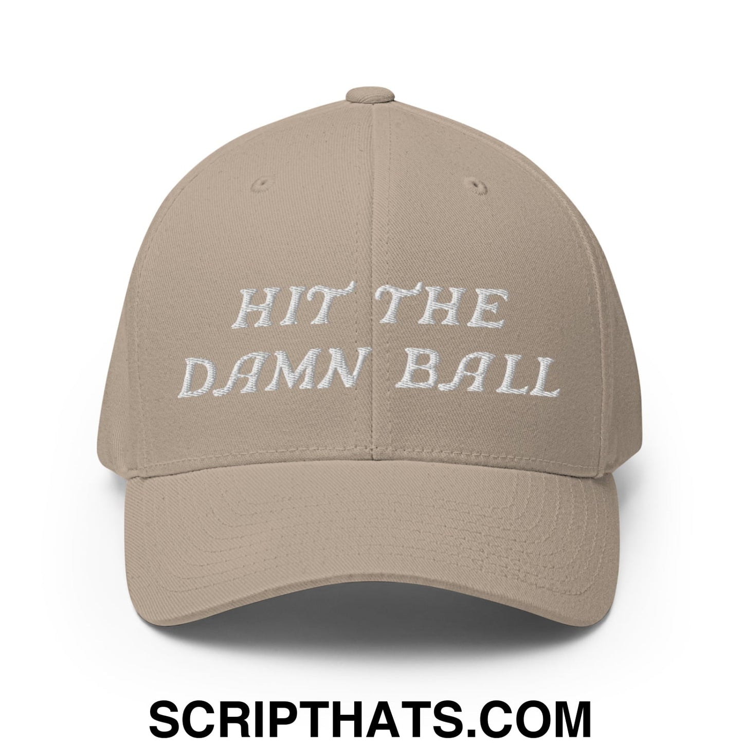 Hit The Damn Ball Embroidered Stretch Fit Golf Hat Khaki