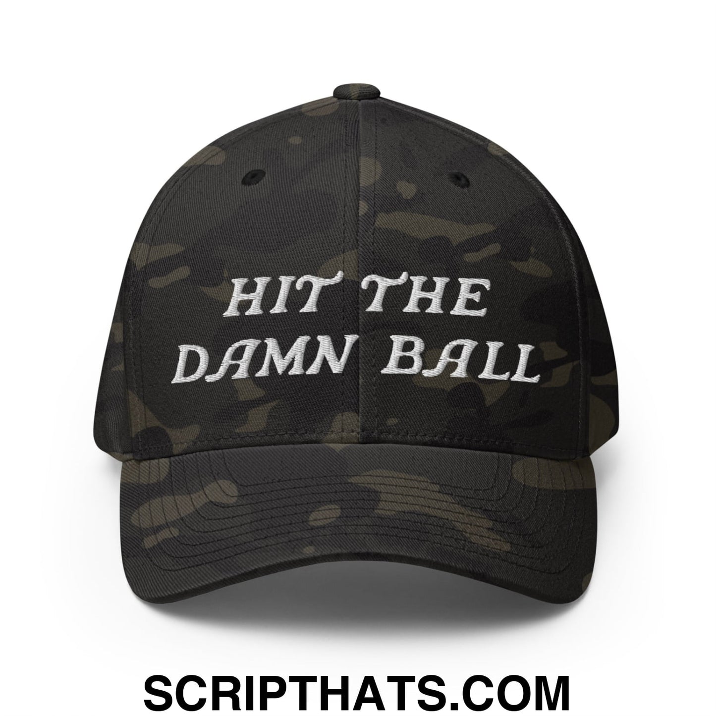 Hit The Damn Ball Embroidered Stretch Fit Golf Hat Multicam Black