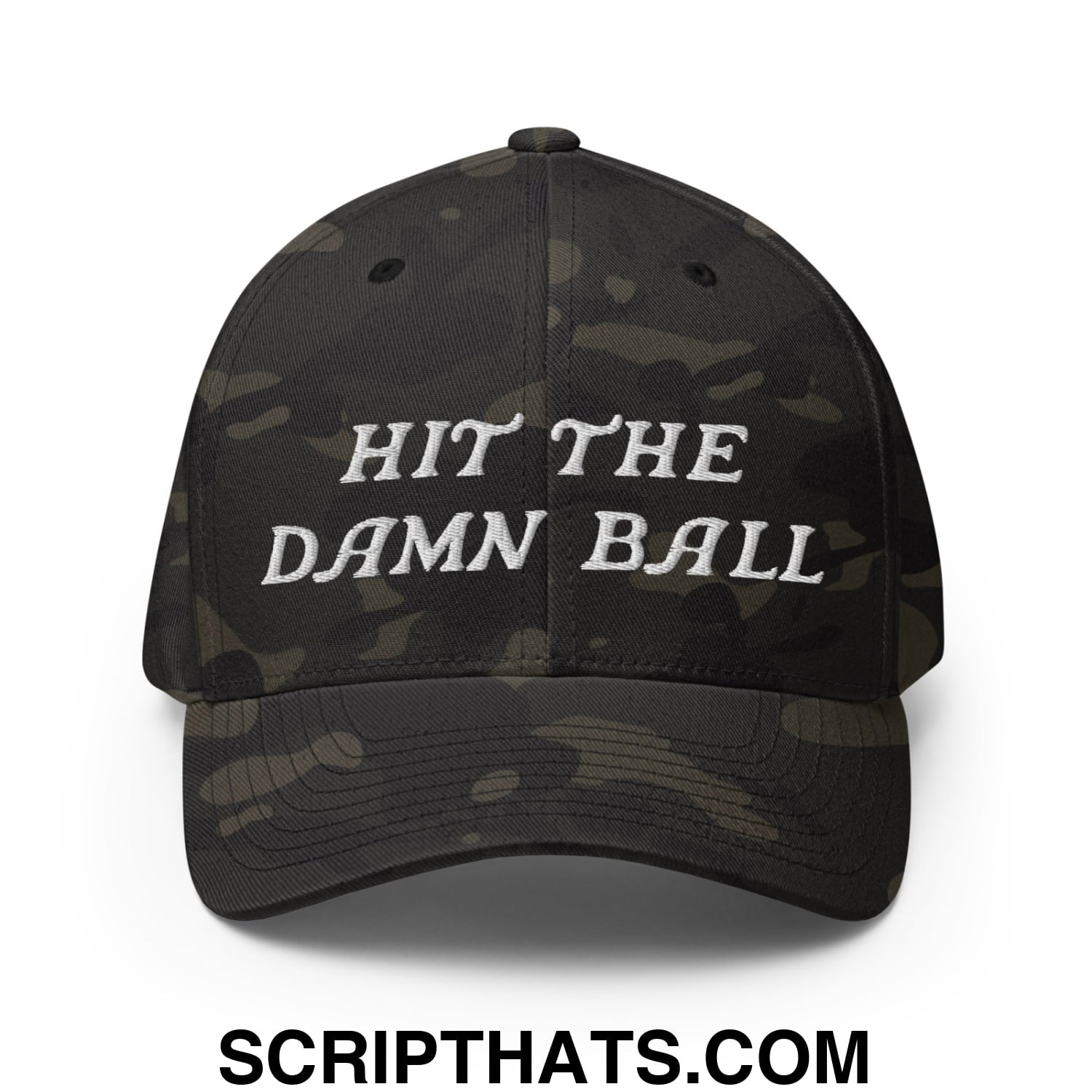 Hit The Damn Ball Embroidered Stretch Fit Golf Hat Multicam Black