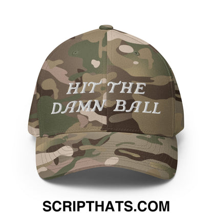 Hit The Damn Ball Embroidered Stretch Fit Golf Hat Multicam Green