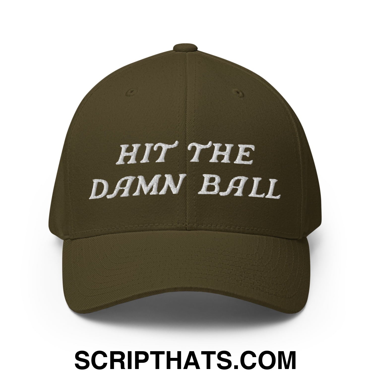 Hit The Damn Ball Embroidered Stretch Fit Golf Hat Olive