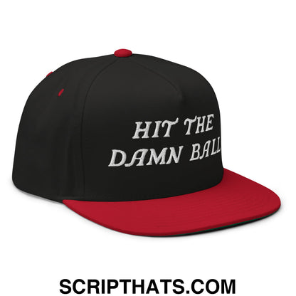 Hit The Damn Ball Flat Brim Bill 5 Panel Golf Snapback Hat Black Red
