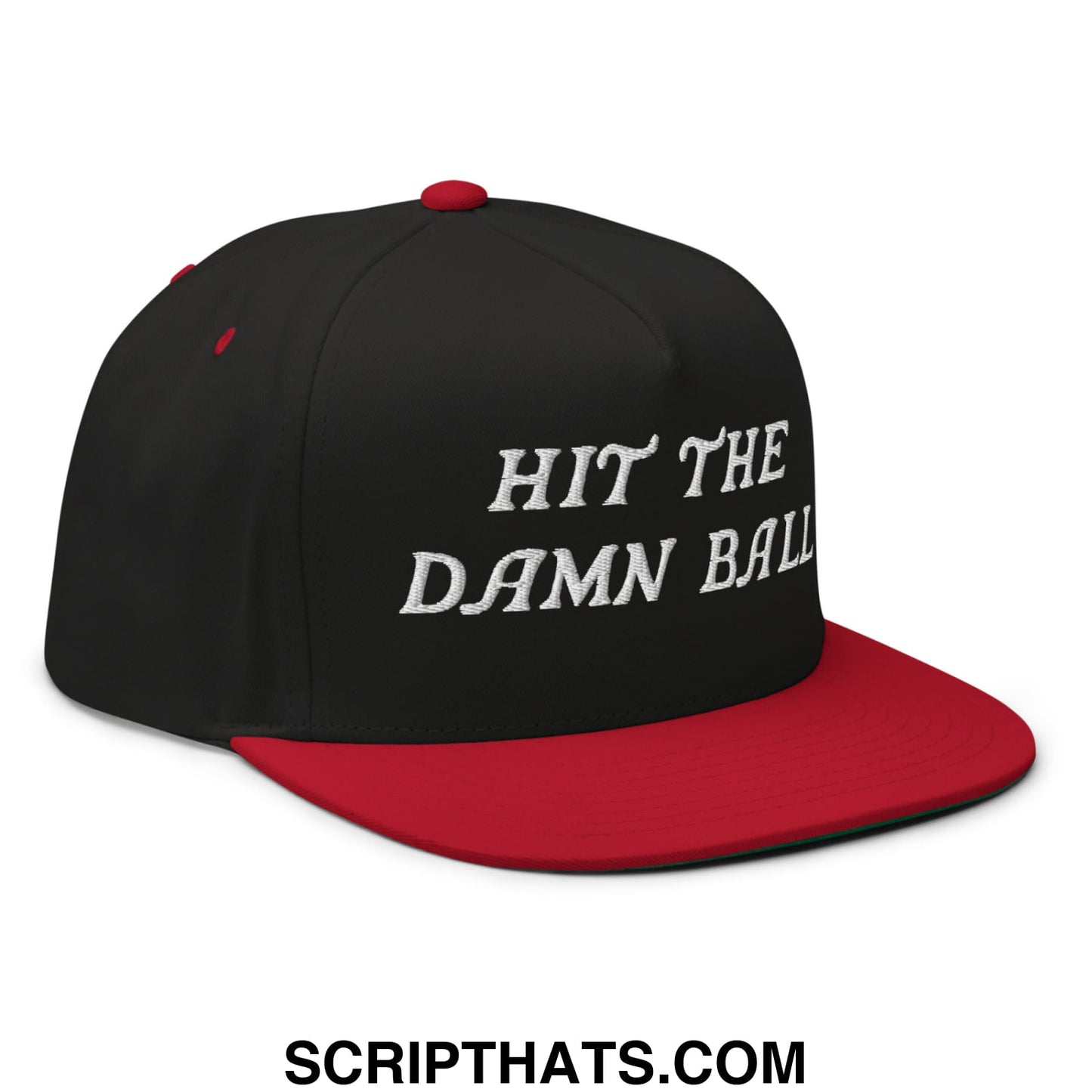 Hit The Damn Ball Flat Brim Bill 5 Panel Golf Snapback Hat Black Red