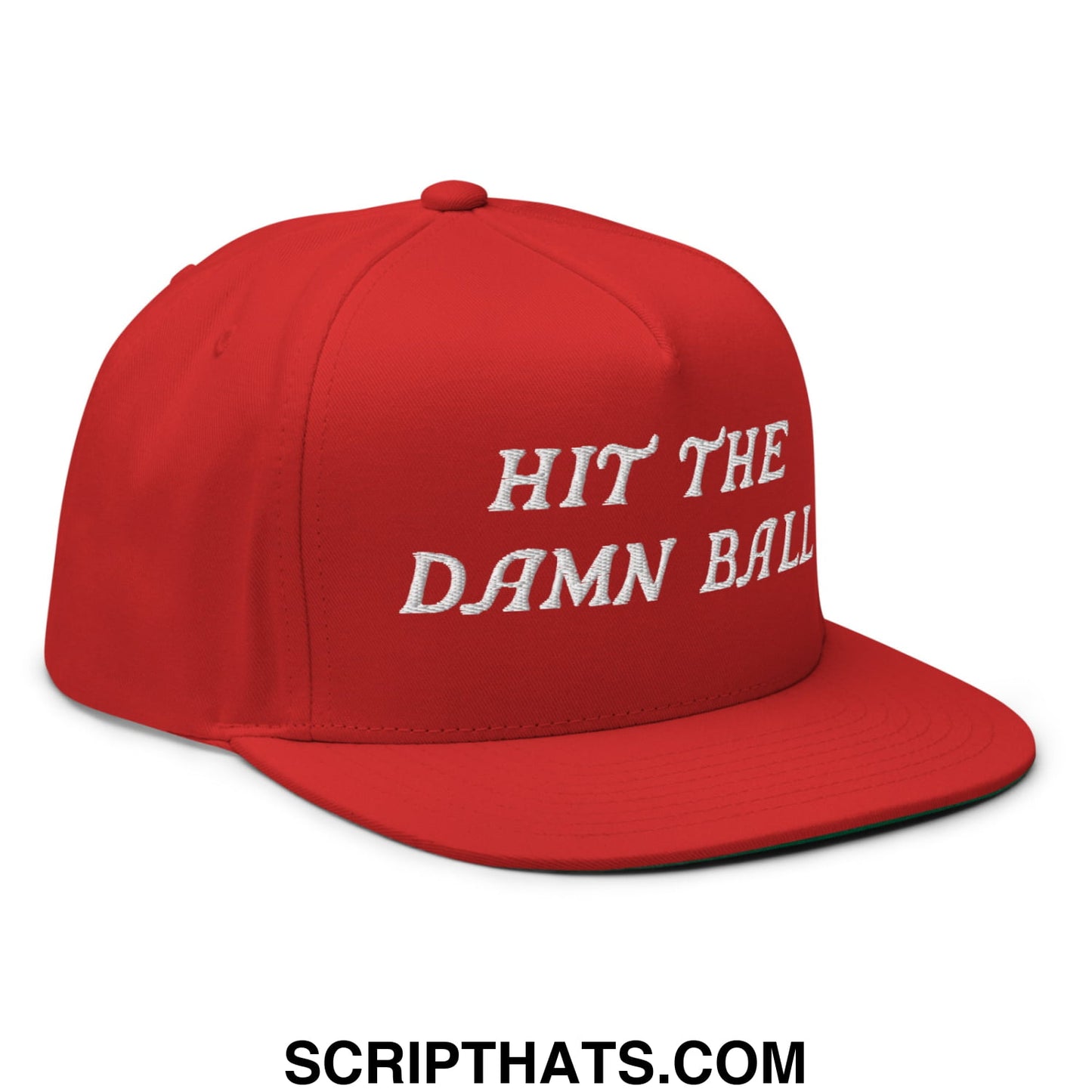 Hit The Damn Ball Flat Brim Bill 5 Panel Golf Snapback Hat Red