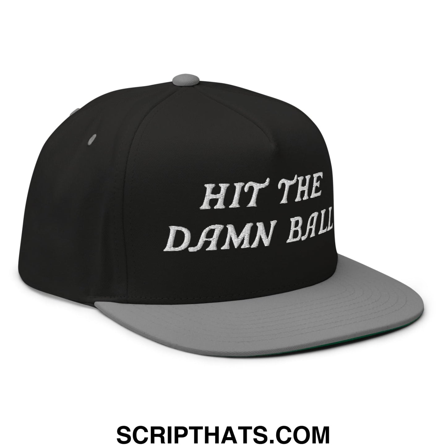 Hit The Damn Ball Flat Brim Bill 5 Panel Golf Snapback Hat Black Grey