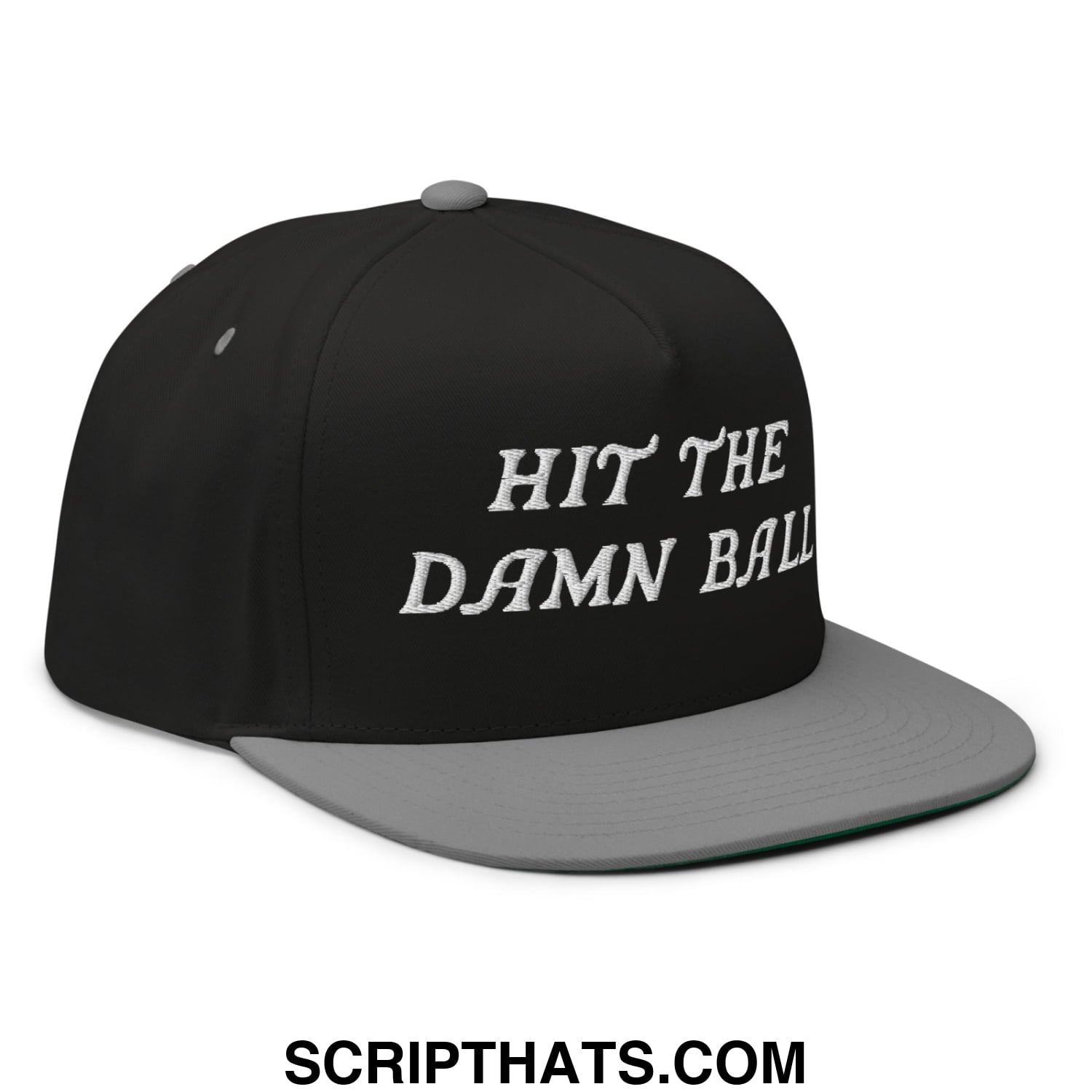 Hit The Damn Ball Flat Brim Bill 5 Panel Golf Snapback Hat Black Grey
