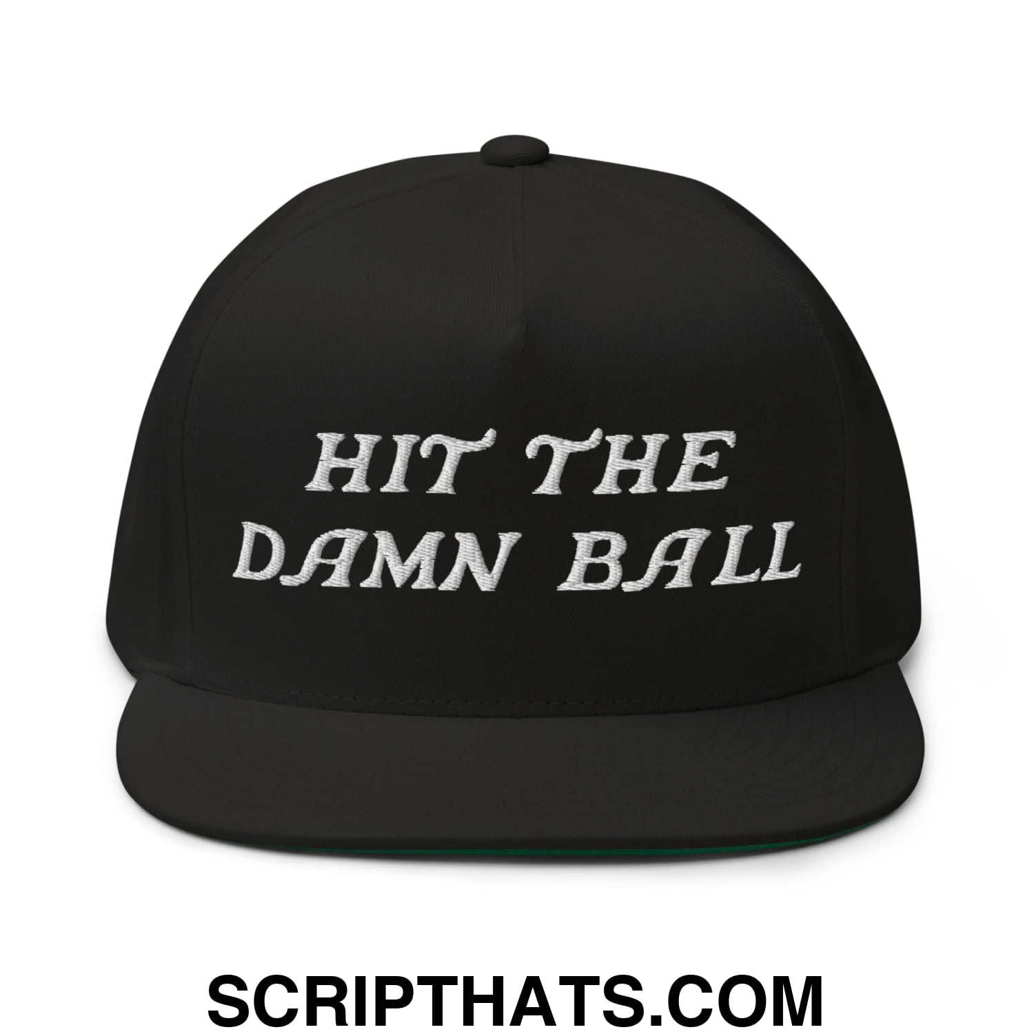 Hit The Damn Ball Flat Brim Bill 5 Panel Golf Snapback Hat Black