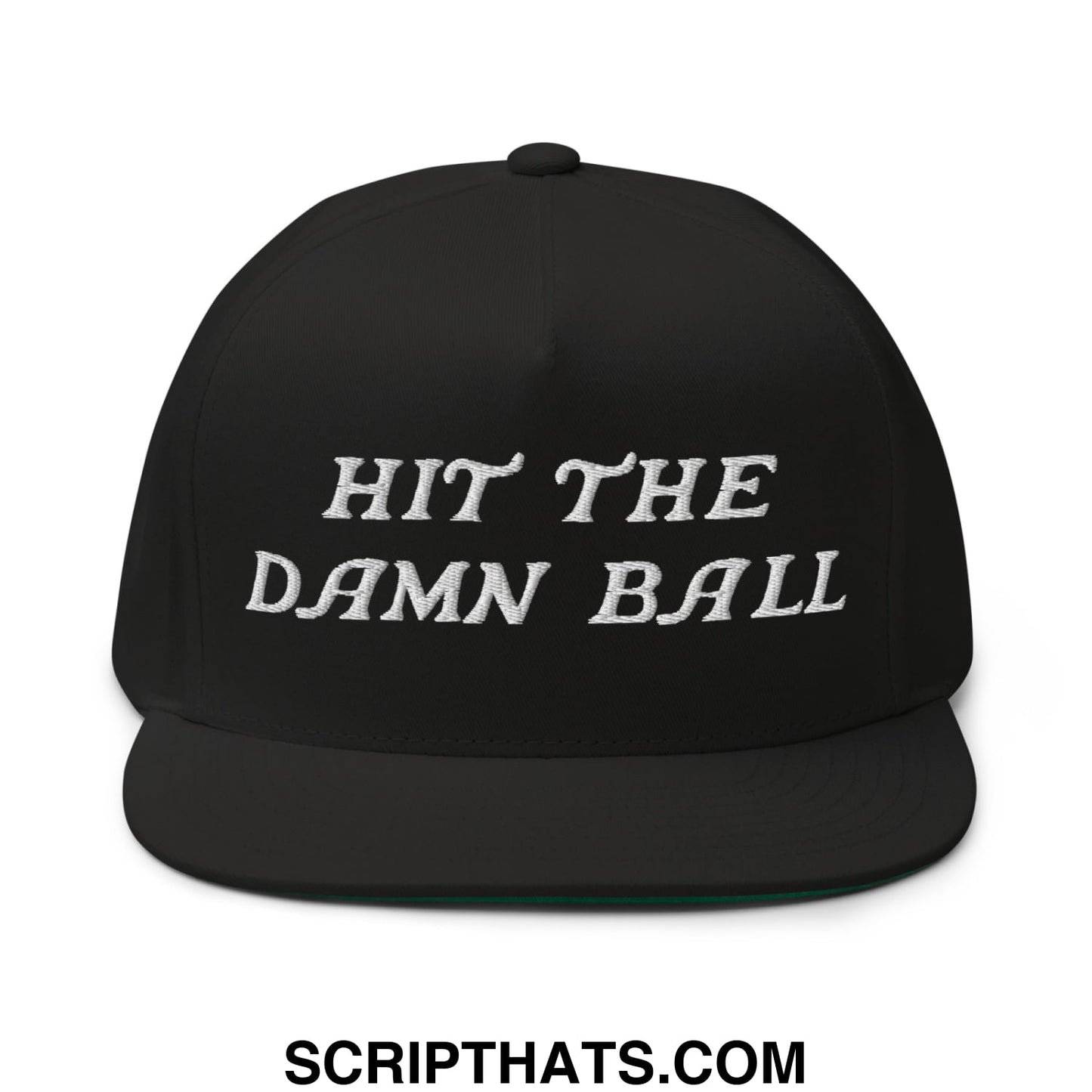 Hit The Damn Ball Flat Brim Bill 5 Panel Golf Snapback Hat Black