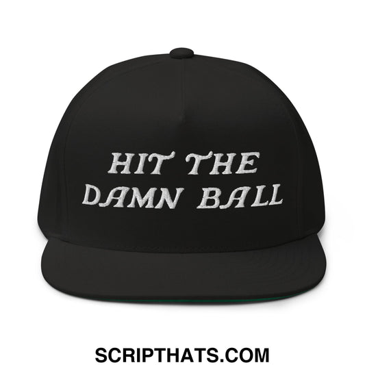 Hit The Damn Ball Flat Brim Bill 5 Panel Golf Snapback Hat Black