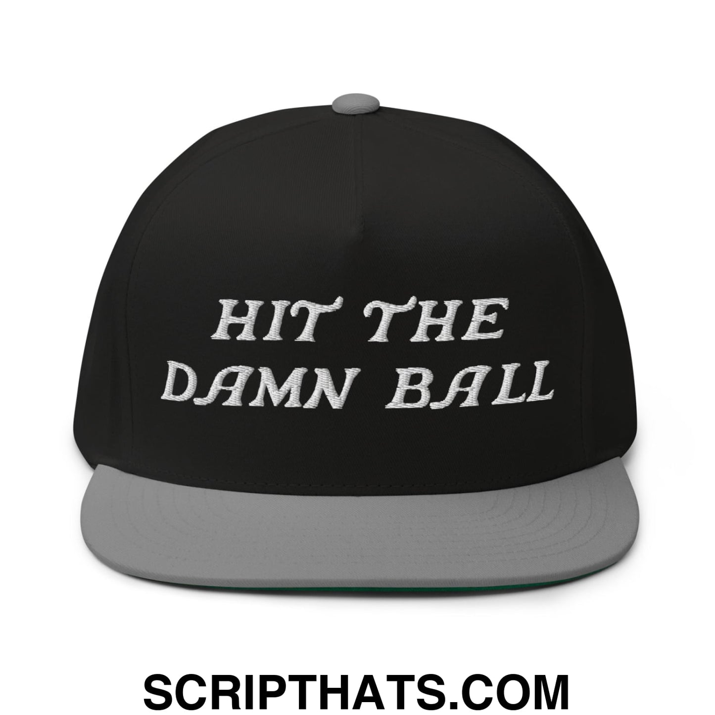Hit The Damn Ball Flat Brim Bill 5 Panel Golf Snapback Hat Black Grey