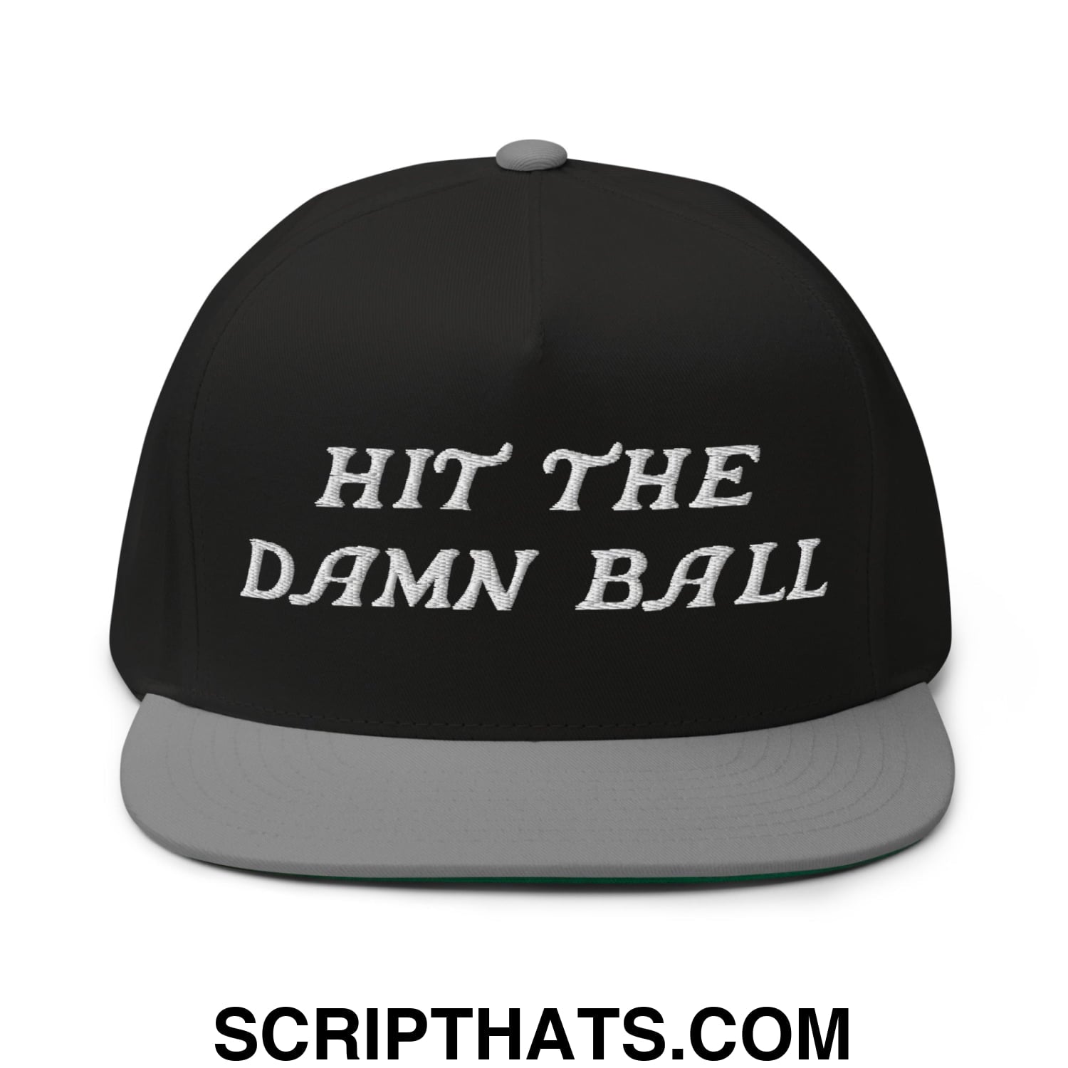Hit The Damn Ball Flat Brim Bill 5 Panel Golf Snapback Hat Black Grey