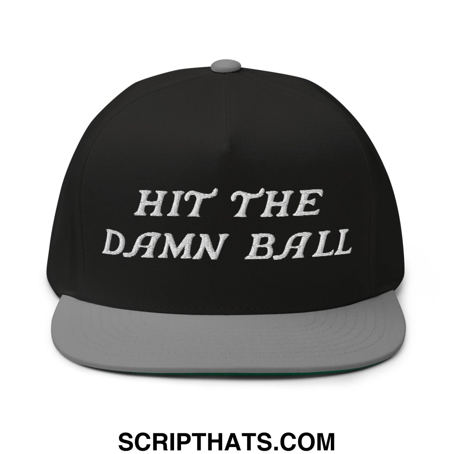 Hit The Damn Ball Flat Brim Bill 5 Panel Golf Snapback Hat Black Grey