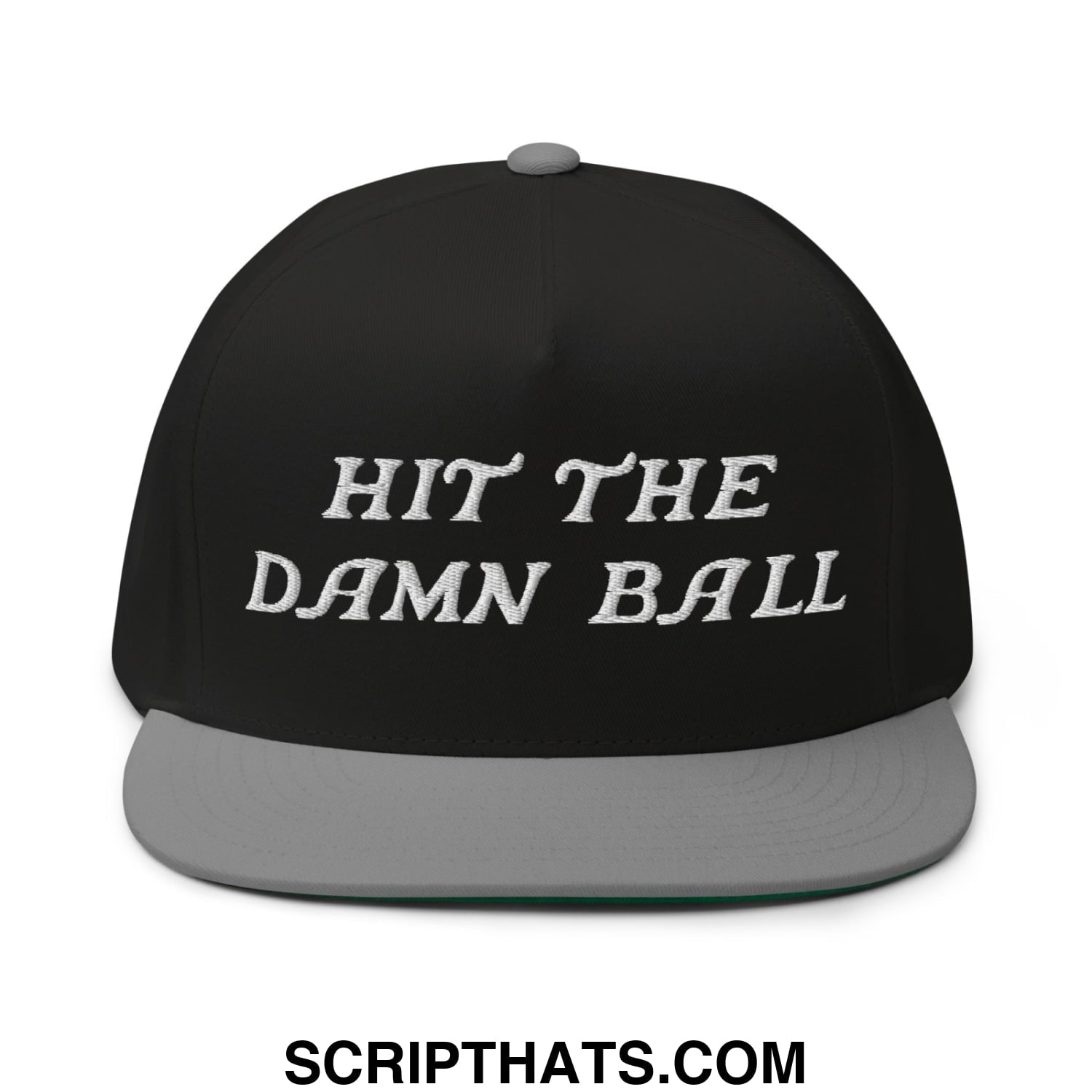 Hit The Damn Ball Flat Brim Bill 5 Panel Golf Snapback Hat Black Grey