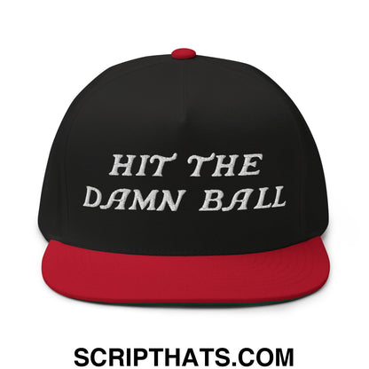 Hit The Damn Ball Flat Brim Bill 5 Panel Golf Snapback Hat Black Red