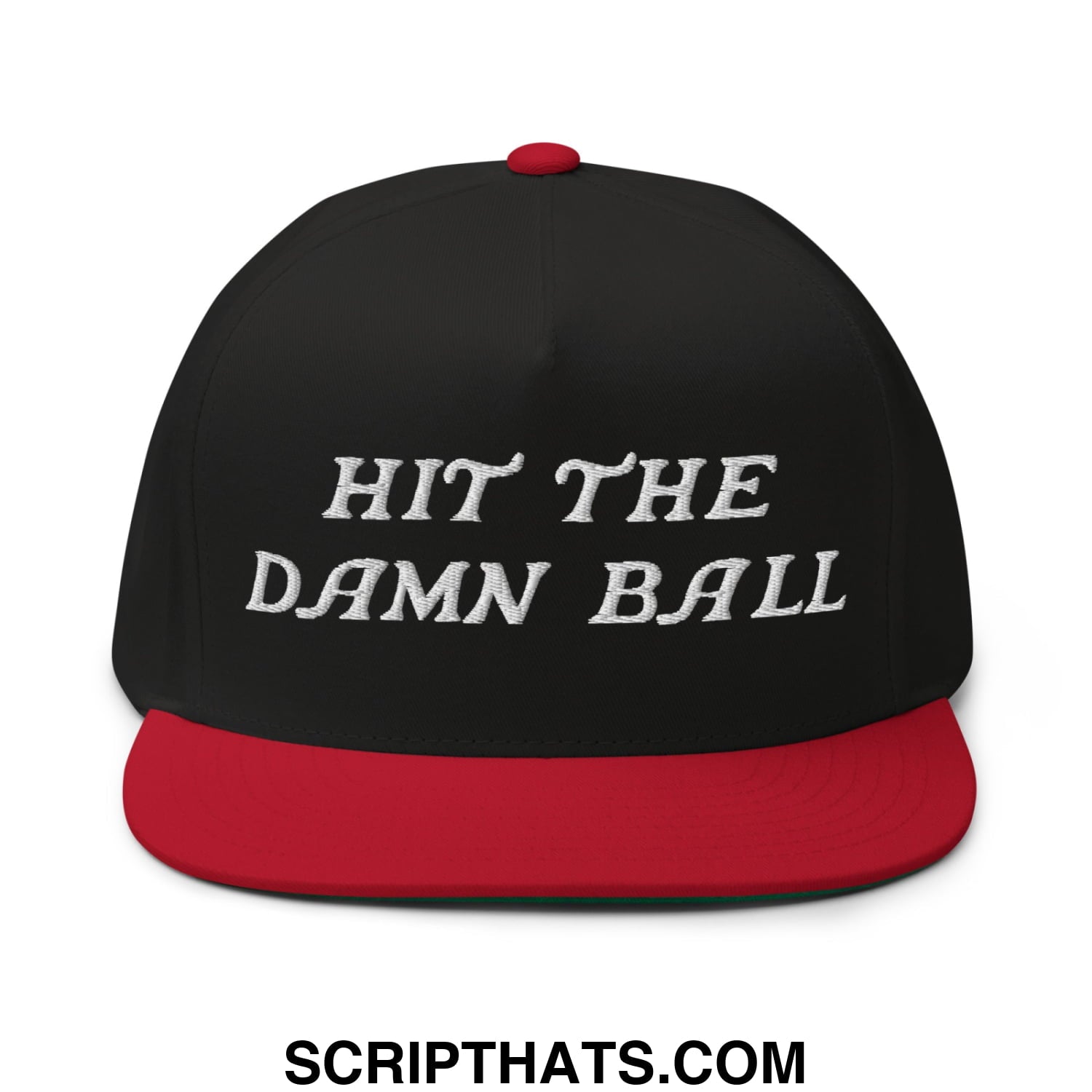 Hit The Damn Ball Flat Brim Bill 5 Panel Golf Snapback Hat Black Red