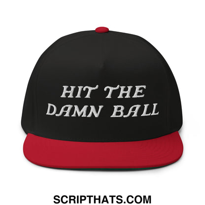 Hit The Damn Ball Flat Brim Bill 5 Panel Golf Snapback Hat Black Red