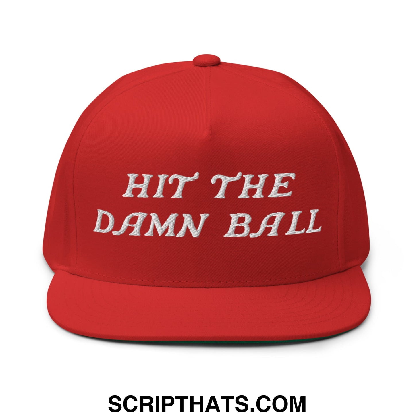 Hit The Damn Ball Flat Brim Bill 5 Panel Golf Snapback Hat Red