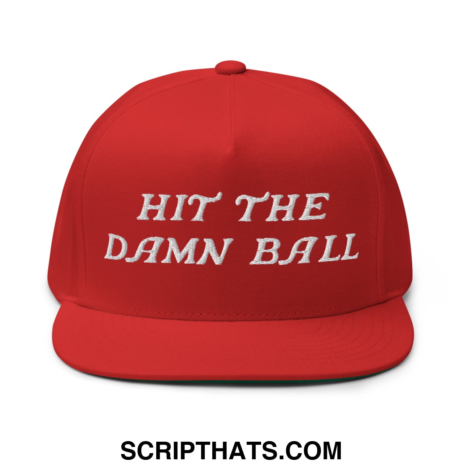 Hit The Damn Ball Flat Brim Bill 5 Panel Golf Snapback Hat Red