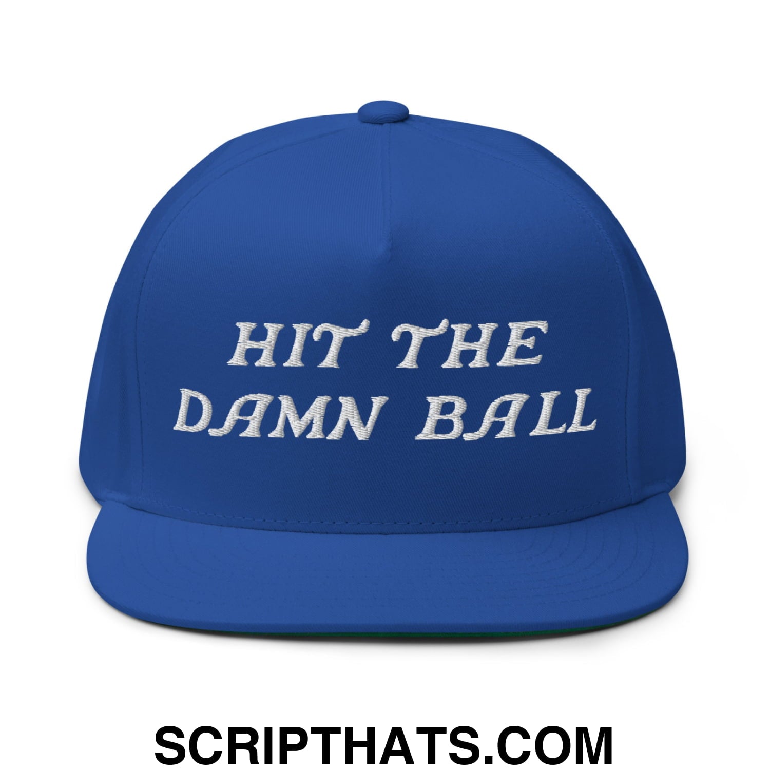 Hit The Damn Ball Flat Brim Bill 5 Panel Golf Snapback Hat Royal Blue