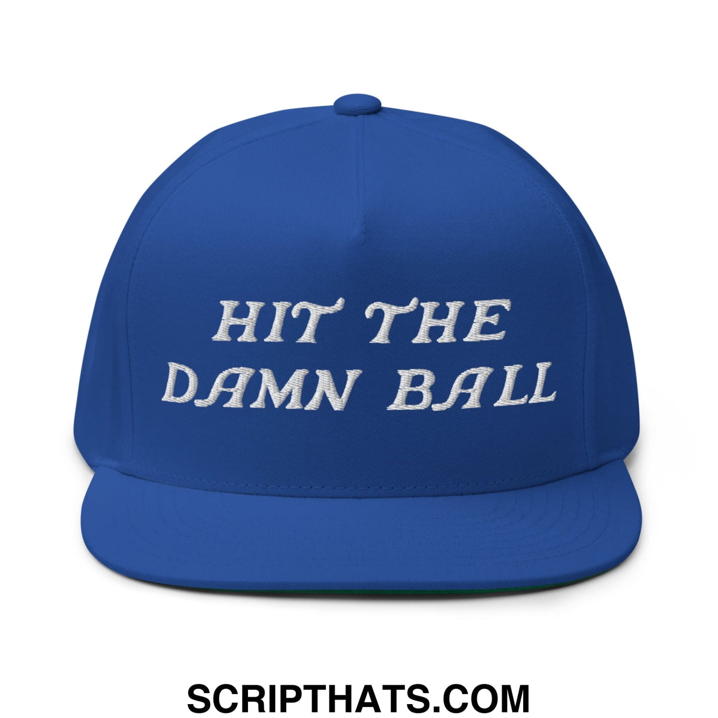 Hit The Damn Ball Flat Brim Bill 5 Panel Golf Snapback Hat Royal Blue