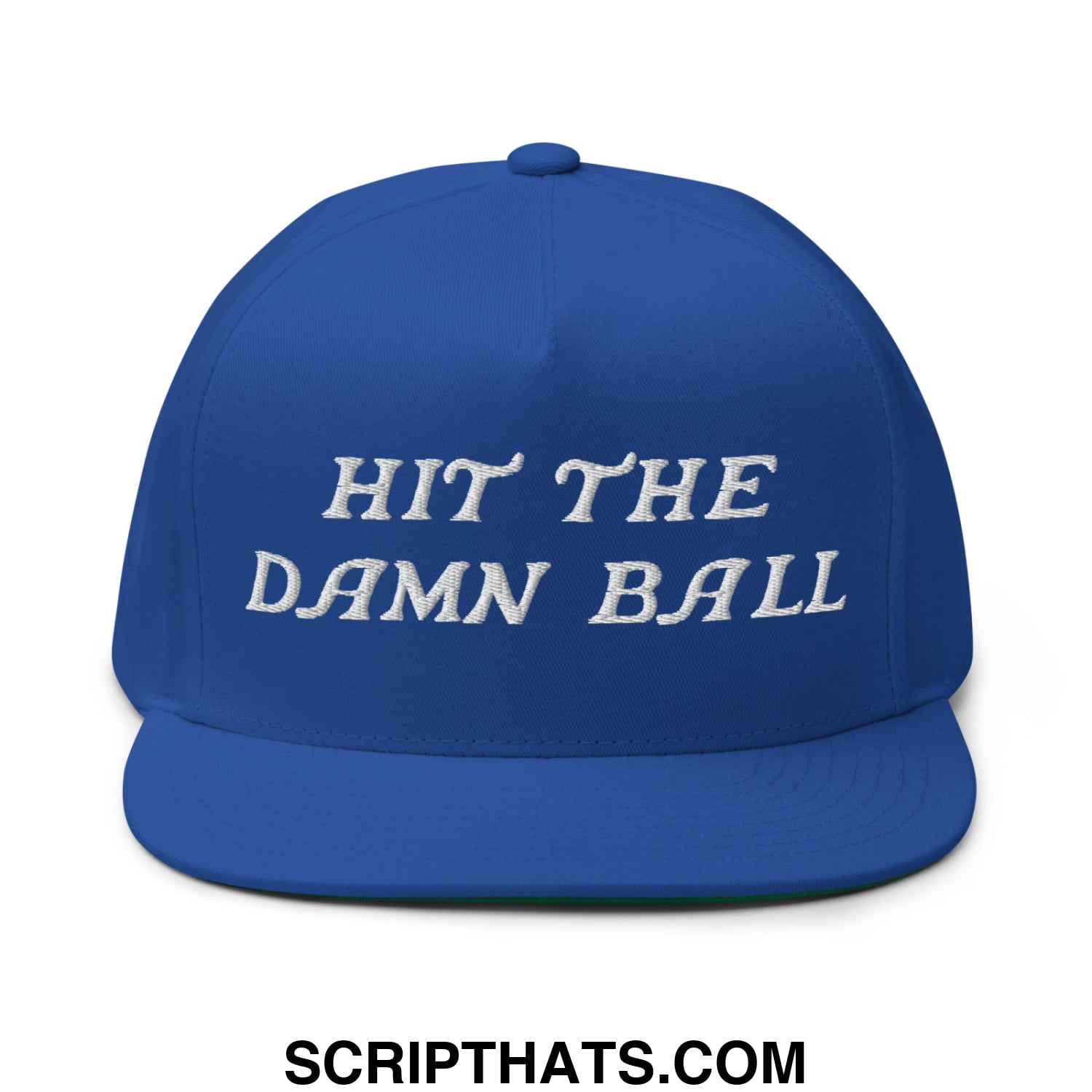 Hit The Damn Ball Flat Brim Bill 5 Panel Golf Snapback Hat Royal Blue
