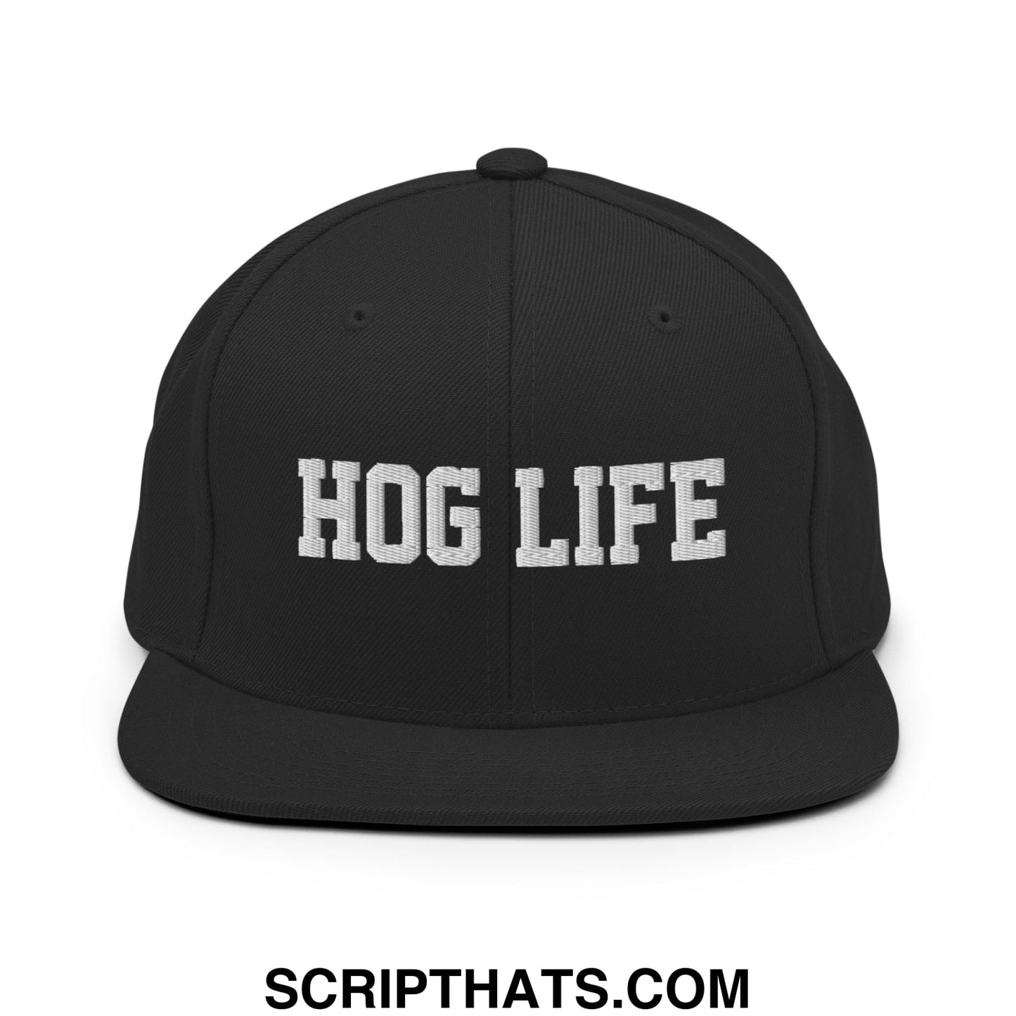 Hog Life Embroidered Flat Bill Brim Snapback Hat Black