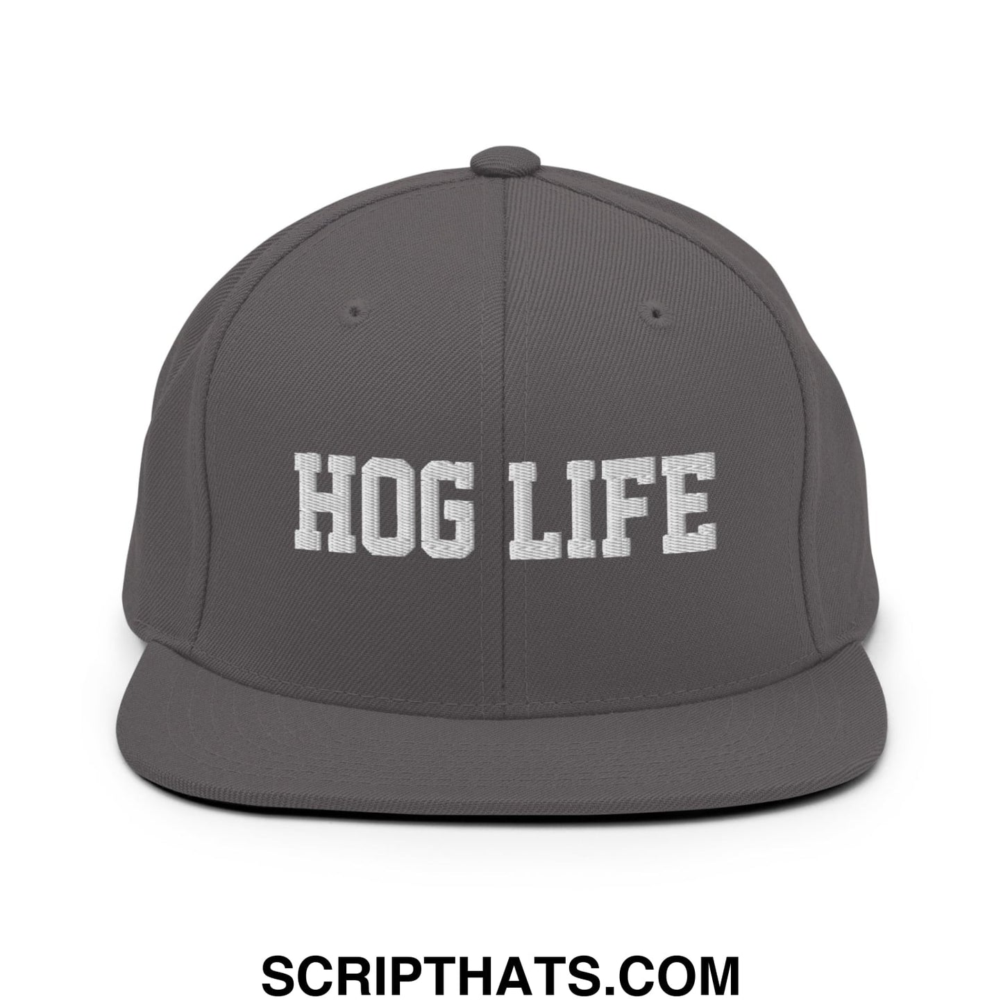Hog Life Embroidered Flat Bill Brim Snapback Hat Dark Grey