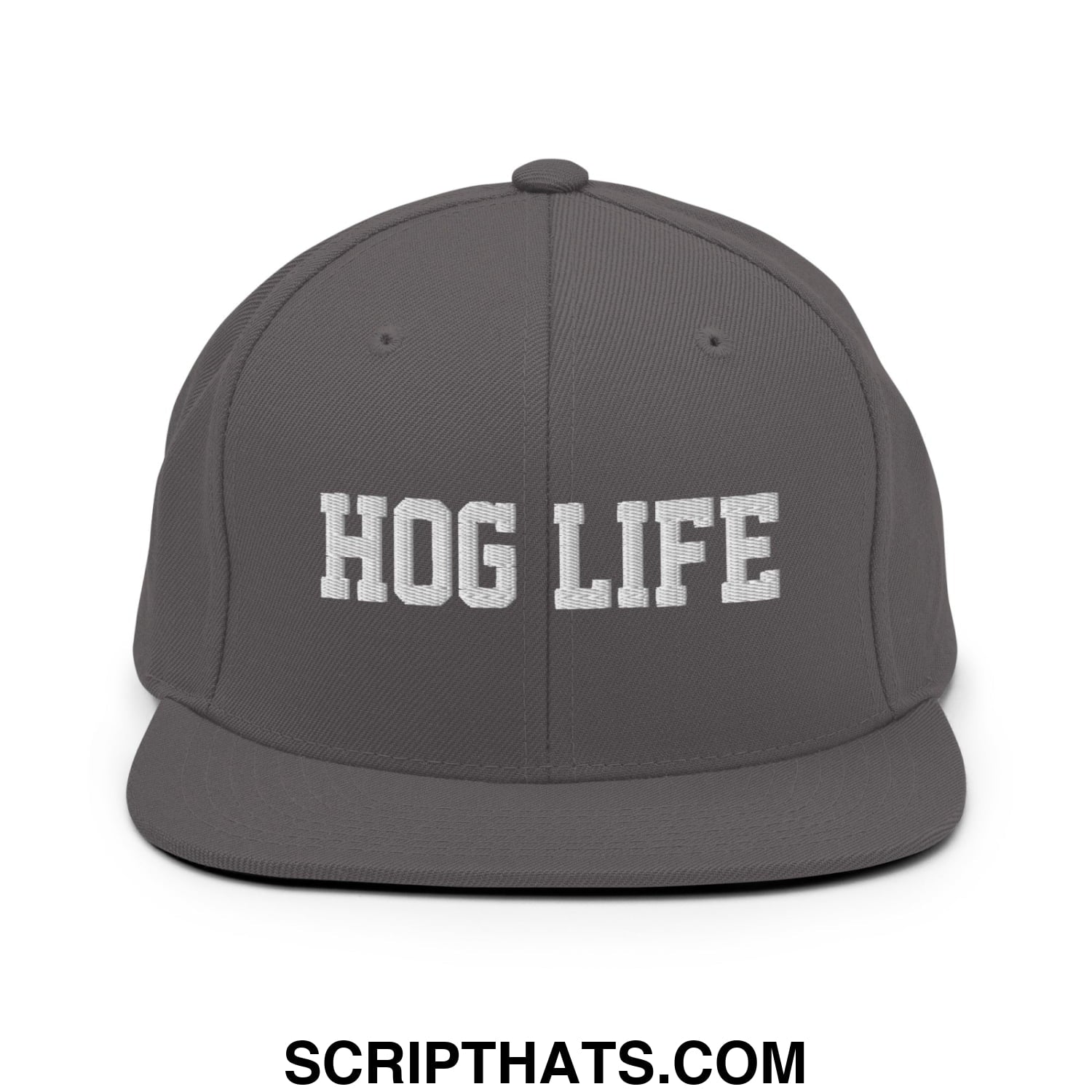 Hog Life Embroidered Flat Bill Brim Snapback Hat Dark Grey
