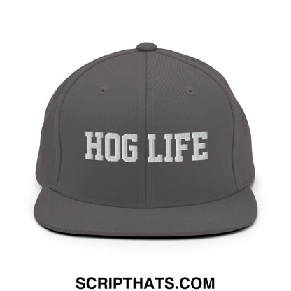 Hog Life Embroidered Flat Bill Brim Snapback Hat Dark Grey