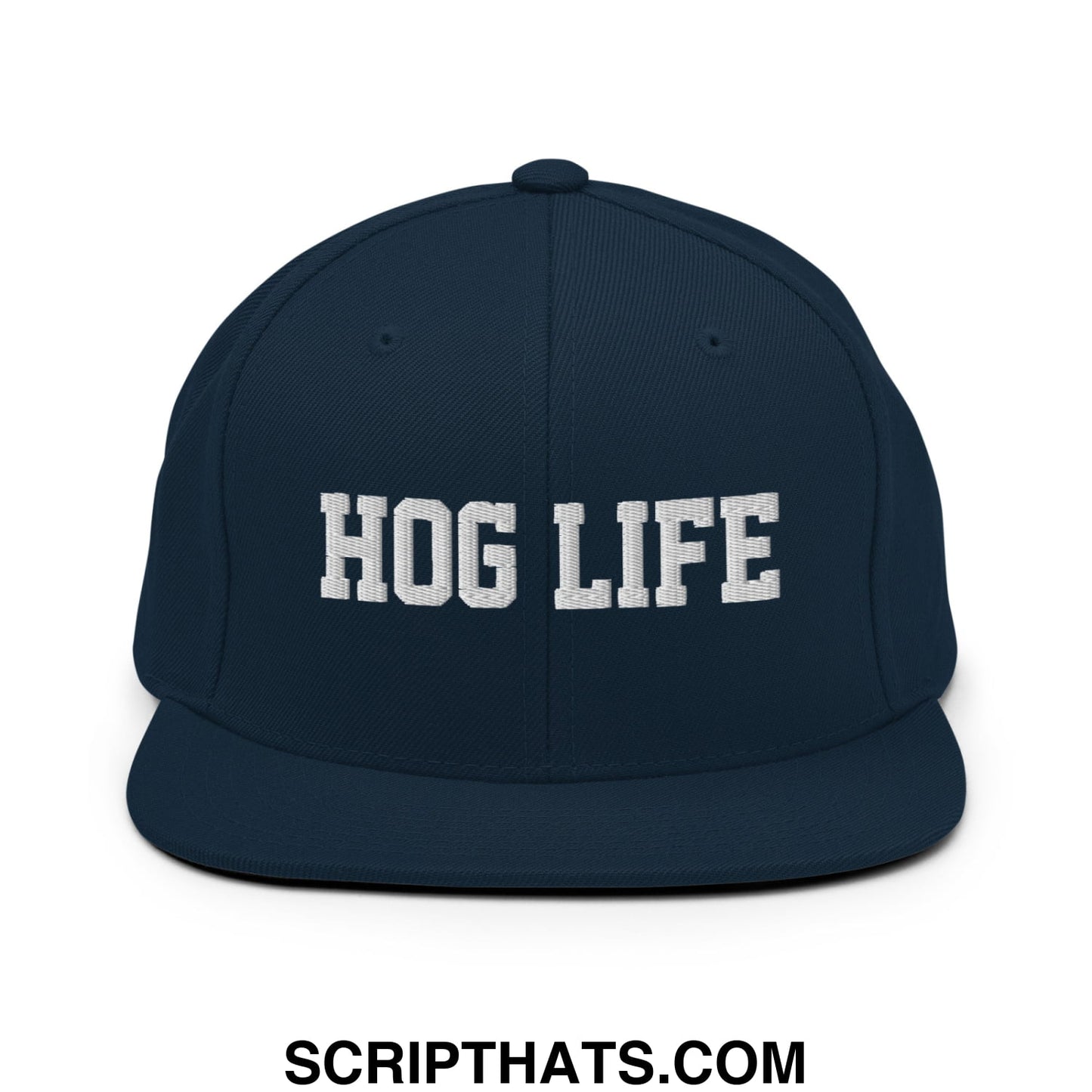 Hog Life Embroidered Flat Bill Brim Snapback Hat Dark Navy