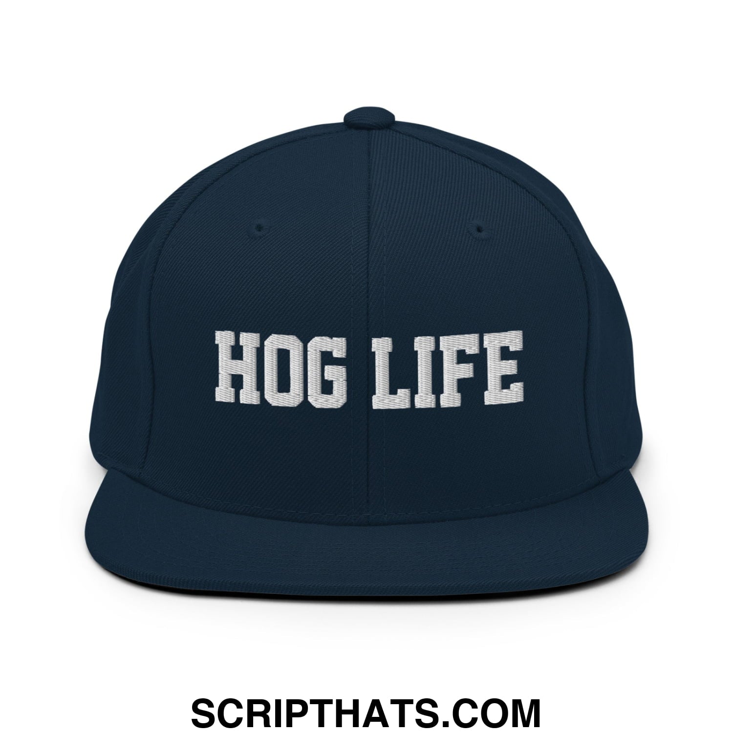 Hog Life Embroidered Flat Bill Brim Snapback Hat Dark Navy