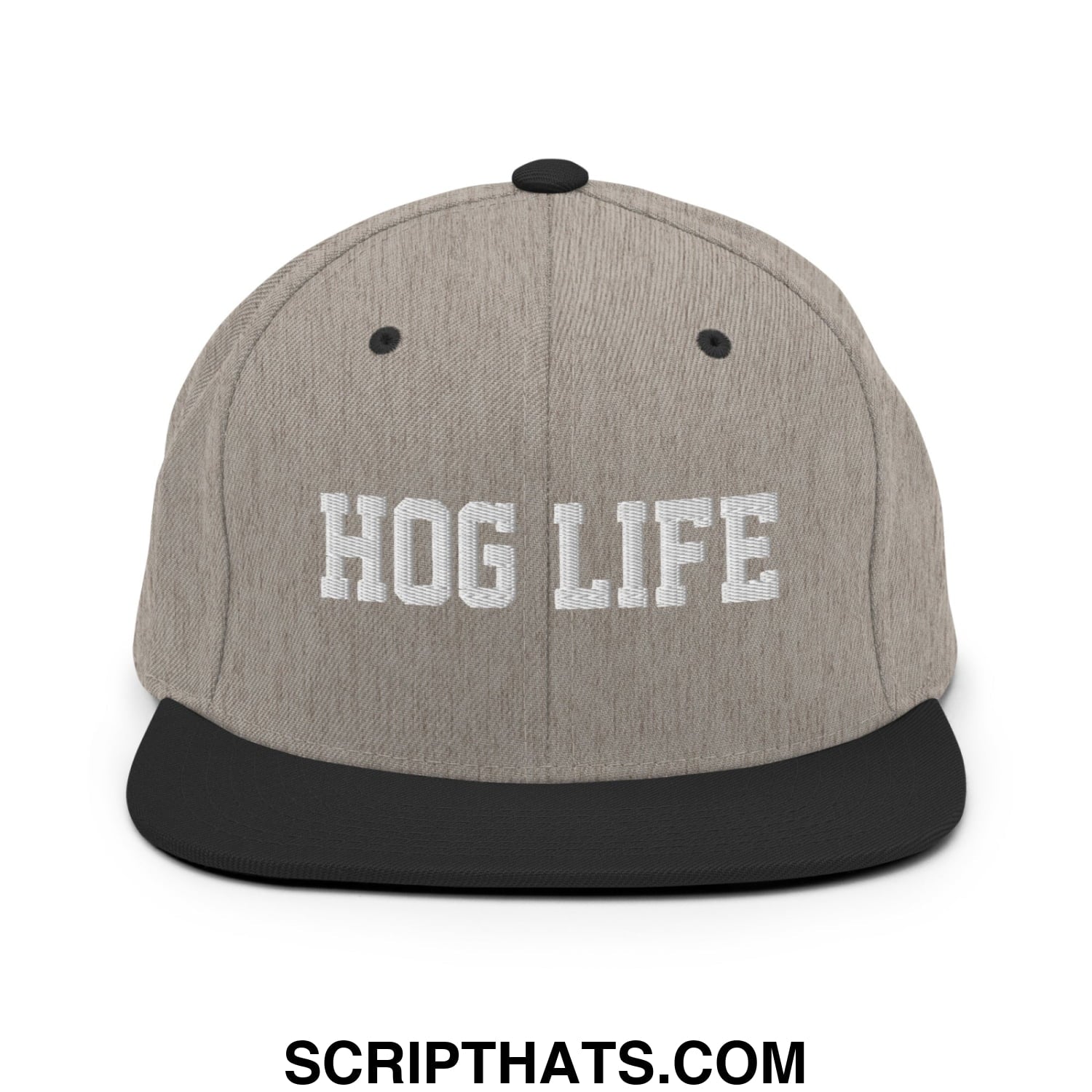 Hog Life Embroidered Flat Bill Brim Snapback Hat Heather Black