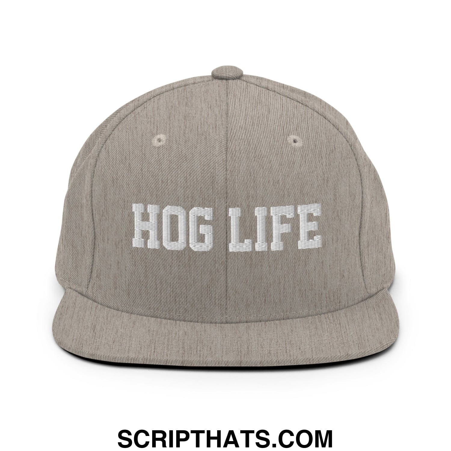 Hog Life Embroidered Flat Bill Brim Snapback Hat Heather Grey